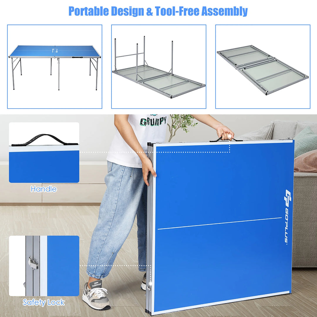 Goplus 6’X3’ Portable Tennis Ping Pong Folding Table W/Accessories Indoor Outdoor Game