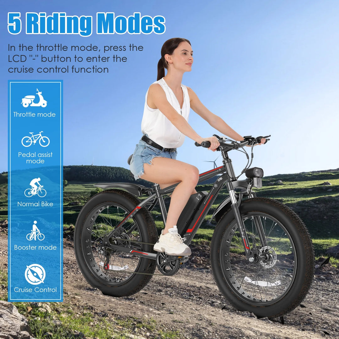 26"X4.0 Fat Tire Electric Bike, 624Wh Battery, 48V 500W Ebike Electric Mountain Bicycle, Cruise Control Mode, Adult E Bikes for Men, LCD Meter, 7-Speed Snow Bike Beach E-Bike for Adults UL2849